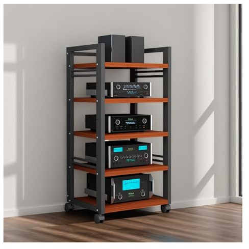 Mobile Stereo Hi fi Rack Supporto Multimediale AV Rack For Componenti Audio, Home Theater Angolo Ufficio Armadietto For Giradischi Stereo In Legno Con Ripiani Aperti For Soggiorno(Red)