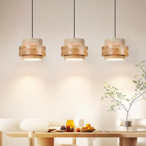 Lámpara Colgante De Travertino 3 Luces Lámpara Araña Cilíndrica De Piedra Natural Lámpara Wabi-Sabi Moderna Para Comedor Cocina Salón Dormitorio E27 Altura Ajustable Lámpara De Techo(Amarillo,B)