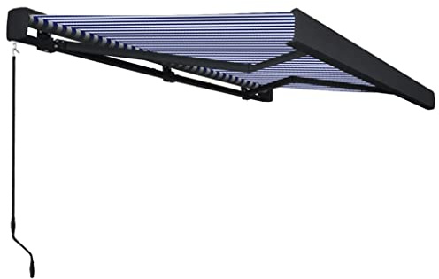 Cortina tipo cofre manual, 400 x 300 cm, azul y blanca