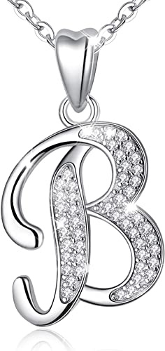 Initial Necklace Sterling Silver Letter Necklace Letter Alphabet Personalised Pendant Jewellery with Cubic Zirconia Gifts for Women Girls AEONSLOVE