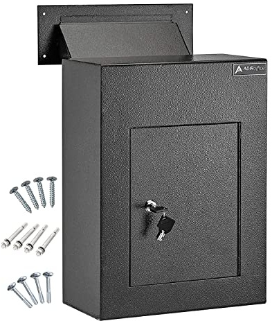 AdirOffice Through The Wall Drop Box Safe - Durable Thick Steel w/Adjustable Chute - Mail Vault for Home Office Hotel Apartment
