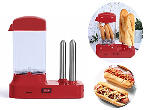 Hot Dog Maker für 6 Würstchen - Hot-Dog Maschine mit abnehmbaren Wärmebehälter - Würstchenwärmer mit Edelstahlspieße zur Brötchen Erwärmung – 340 Watt