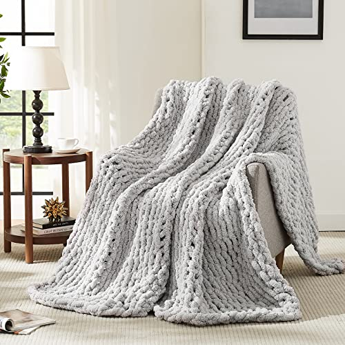 L'AGRATY Chunky Knit Blanket Throw,Soft Chenille Yarn Throw Blanket 60x80，Handmade Thick Cable Knit Crochet Blanket,Large Knit Blanket Chunky Yarn,Rope Knot Throw Blanket for Couch Sofa Bed Home Decor