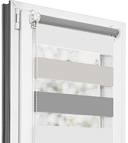 Estika Doppelrollo Klemmfix ohne Bohren - 90 cm x 220 cm - Trio: Dunkelgrau-Hellgrau-Aschgrau - 29 Stofffarben, Tag und Nacht Duo Rollo, Rollos für Fenster ohne Bohren(90 cm Stoffbreite)