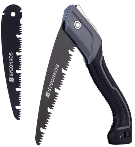 SYEONKOS Serrucho de Poda Plegable Premium,Sierra Plegable,Sierra de Podar,Hoja de Corte Triple,Resistente y Muy Ligero,Mango Antideslizante,Ajustable,Cierre de Seguridad,Para jardinería,poda de ramas