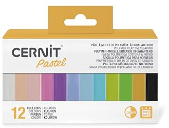 CERNIT CEASS002C - Set mit 12 Farben Ofenhärtende Polymer-Modelliermasse Essentials à 25g, für Bastelaktivität, Pastel, 1 Set