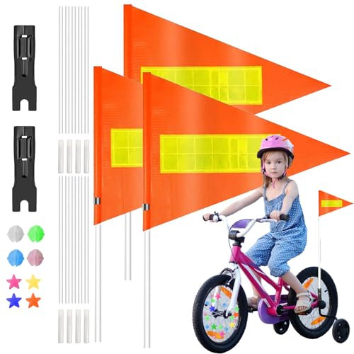 3 Stück Fahrradwimpel für Kinder - Wimpel Fahrrad Kinder, Kinder Sicherheitswimpel Wimpelstange, Sicherheitswimpel mit Befestigungswinkel Fahrradwimpel, Fahrradzubehör Fahrradfahne (3 Set)