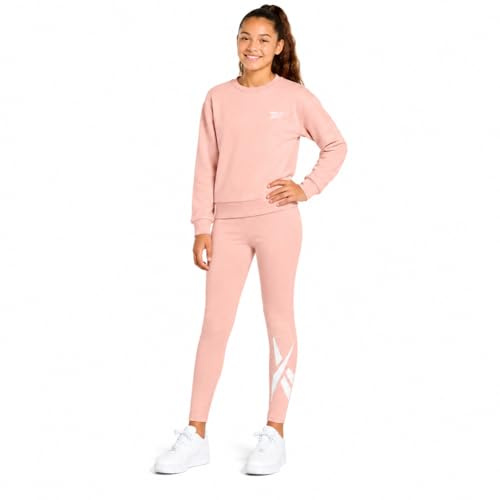 Reebok Girls' Sweatsuit Set - 2 Piece Hoodie Sweatshirt and Leggings - Youth Clothing Set for Girls (7-12), Peach, 10