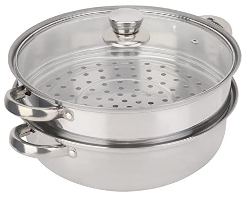 Tapa ventilada de vidrio para cocinar al vapor de acero, inserto de cocción al vapor de doble capa seguro y no tóxico, cocción al vapor de 2 capas para la cocina de