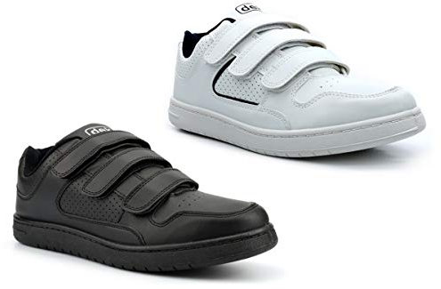 Generic Men's Adult Casual Trainers Touch Fastening Shoes All White/All Black 10 UK