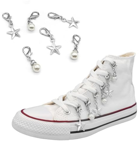 Gownsella Pearl Pentacle Shoelace Charms for Canvas Sneakers, Elegant Shoe Charms Boot Decorations Clips DIY Punk Shoe for Girls Women（pearl）
