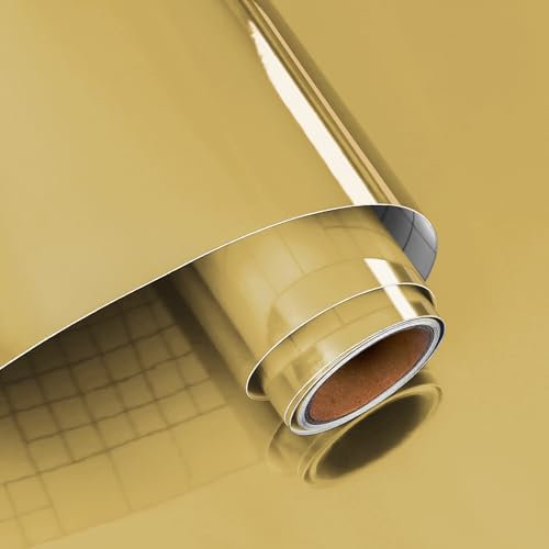 VaryPaper Papel Adhesivo Efecto Espejo Oro Pegatinas Espejo 40cmx200cm Grueso Vinilo Adhesivo Muebles Frigorífico Encimera Papel para Forrar Armario Artesanía