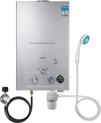 Furvveerr 6L Calentador de Agua a Gas Propano LPG Calentador de Agua a Gas Butano 12KW Calentador de Agua de Gas Licuado de Petróleo sin Tanque,para Baño/Cocina/Autocaravana/Camping,etc.
