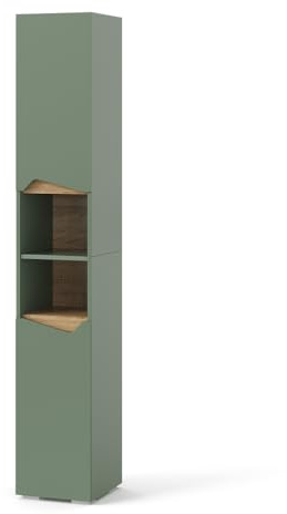 Vicco Armoire de Salle de Bain Marelle, Vert/Artisan, 30x180cm | avec portes et compartiments ouverts, pour le rangement des accessoires de salle de bain et des serviettes