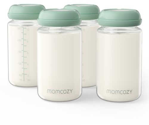 Momcozy Natural Baby Bottle, 300ml Wide-Neck Breast Milk Container, Breastmilk Storage Bottle for Fridge & Momcozy Breast Milk Cooler, BPA Free Milk Collection Bottles, Breastfeeding Essential, 4PCS
