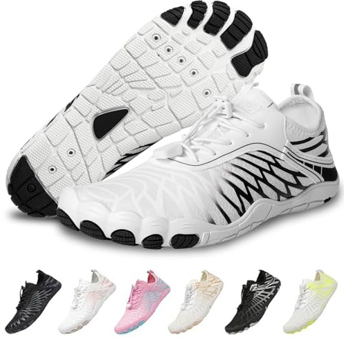 Jmzb Barefoot Shoes for Men and Women, Wide Toe Non-Slip Water Shoes for Men/Women, Athletic Footwear, Trail Running Sneakers, Unisex, white black, 38.5/39 EU Weit