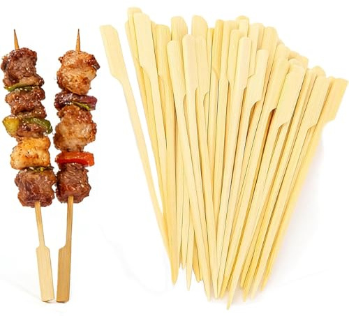 100 brochetas de madera, brochetas de madera para los dedos y brochetas para barbacoa de madera, pinchos de bambú para aperitivos, 100 pinchos cuadrados de madera largos