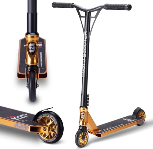 SUOTU Monopattino Freestyle, Monopattino da Trick con Ruote in PU da 85A 110 mm, Stunt Scooter per Bambini Adolescente e Adulti, Capacità di Carico: 100 kg, Alluminio (Nero – Oro)