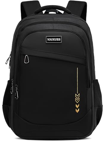 Amythe Cartable École Ados Garçons 10 à 18 ans Lycée Collège 30 L, Noir | Grand Imperméable Compartiment Laptop Bretelle Trolley Voyage Noir Daypack Multi-Poches Spacieux Robuste pour Université