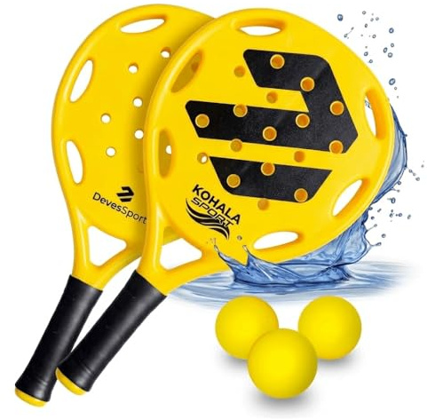 DEVESSPORT Set de 2 Palas de Padel Playa, Raquetas de Playa 3 Pelotas y Bolsa de Transporte Alta Resistencia