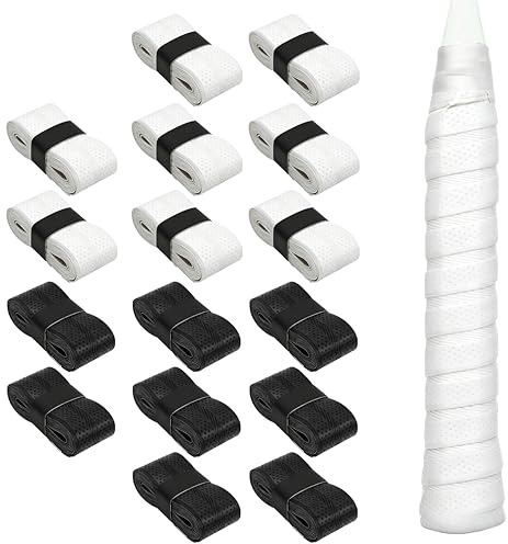 Cinta de Agarre Antideslizante para Raquetas de Tenis, bádminton y Palos de Golf, 16 Unidades, Colores Negro y Blanco, cómoda y Absorbente, Ideal para Entrenamiento y competición