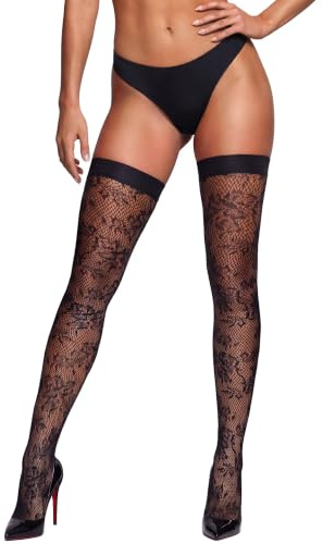 RSLOVE Fishnet Stockings for Women - Floral Hold Ups Sexy Pattern Thigh Highs with Anti-skid