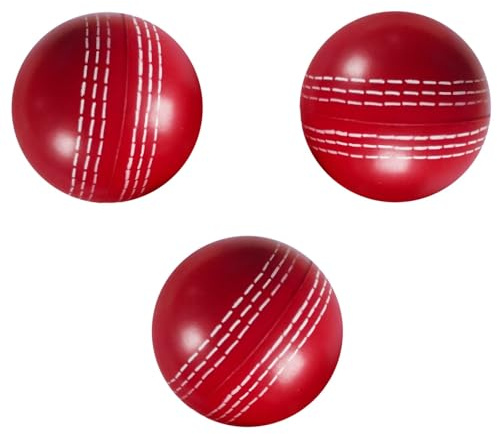 PONDON 3 st cricketboll, 2,5 i mjuk PU-tryckövningsboll, röd med vit söm, för skicklighetsträning och familjekul