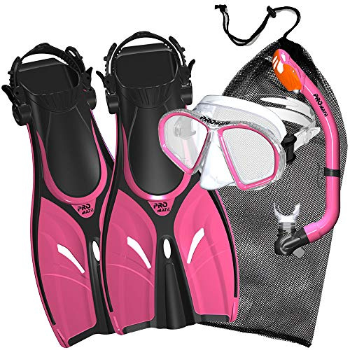 Promate Junior Mask Fins Snorkel Set for Kids, Pink, LXL