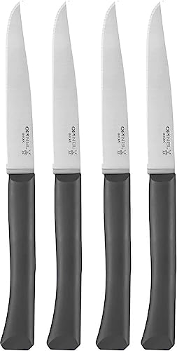 Opinel - Bon Appetit+ Lot de 4 couteaux de table - Acier inoxydable - Micro-denture - Manche en plastique polymère - Anthracite