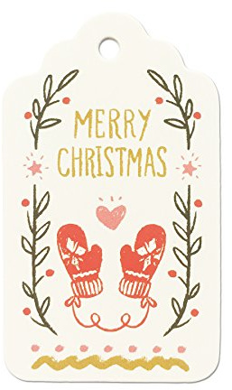 LWR CRAFTS 100 Hang Tags Scalloped Top with Cotton Strings 66ft for Holiday (Merry Christmas)