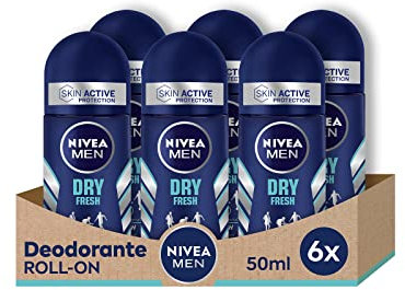 NIVEA MEN Dry Fresh Deodorante Roll-on 6 x 50 ml, Deodorante uomo con formula Dual Active, Deodorante anti-traspirante per 72 h di intensa freschezza sulla pelle
