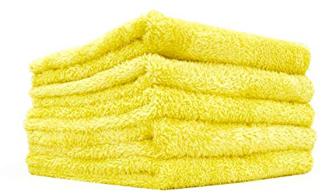 The Rag Company Eagle Edgeless 350 Lot de 5 Chiffons coréens, qualité Professionnelle, Chiffons en Microfibre mélangée 70/30, Ultra Pelucheux, 350 g/m², 40,6 x 40,6 cm, Jaune