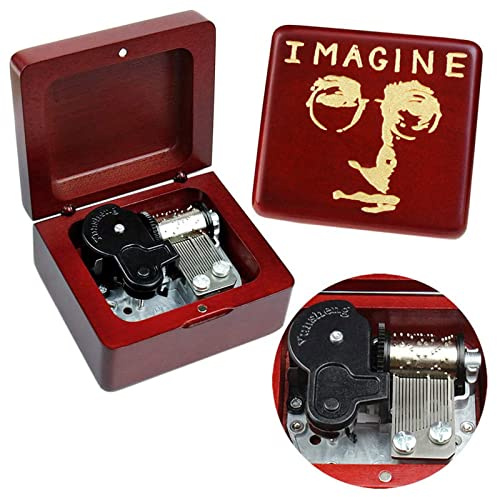 Sinzyo Music Box Vintage Wood Carved Mechanism Musical Boxs Gift For Birthday Valentine's Day Christmas Day(Imagine -Wine Red Box)