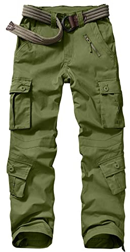 Jessie Kidden Women's Combat Cargo Trousers Camo Camouflage Army Military Tactical Work Pants #2083-Army Green-34(14)