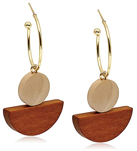 MIGUO STORE Boho Chic Fashion All-match Wooden Long Tassel Dangle Drop Earrings for Women Elegant Geometry Charm Handmade Earrings Gift (Wooden Long Tassel Dangle Drop Earrings)