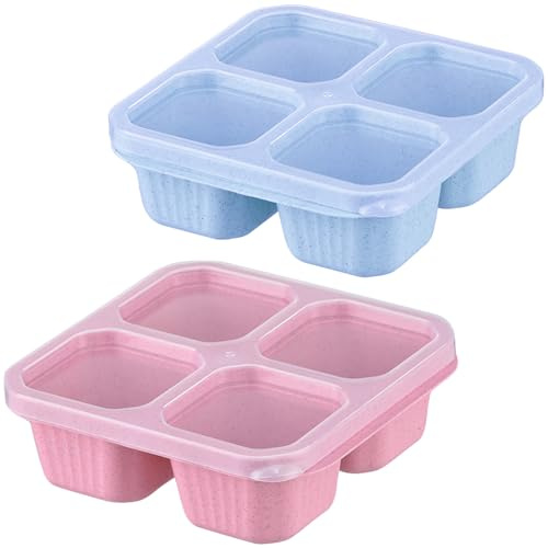 Dafape Bento Snack Scatole, Riutilizzabile pranzo pasto Box 4 vano Contenitori per alimenti di frutta Insalata Vassoio con coperchio di lavoro di viaggio a tenuta impilabile Set di 2 (blu e rosa)