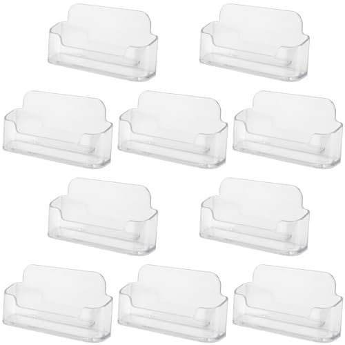 MUKLEI 10 PCS Plastic Business Card Holders Clear, Business Card Holders Display for Desk, Clear Business Card Box, Small Freestanding Business Card Holder for Office Desktop