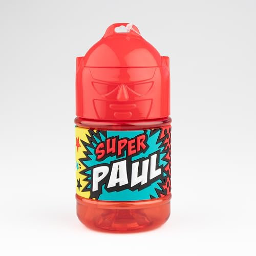 Personalisierte Kinder-Trinkflasche mit Strohhalm – Super Paul