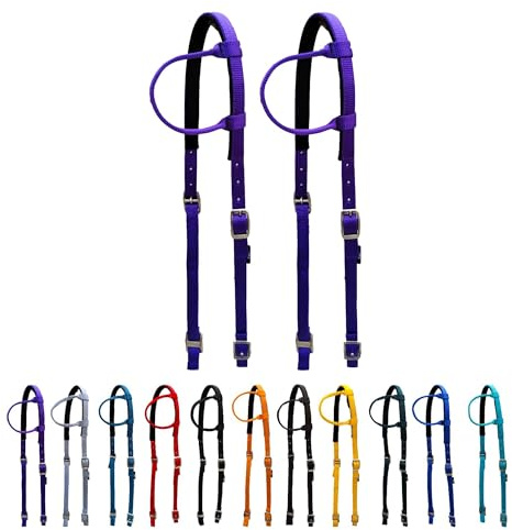 Majestic Ally Lot de 2 casques coulissants rembourrés en nylon pour chevaux - Plusieurs couleurs (violet, plein)