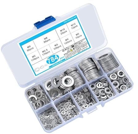 784 Pièces Rondelles Acier Inoxydable, Rondelles Plates Blocage Rondes pour L'étanchéité Vis Maintenance - M2/M2.5/M3/M4/M5/M6/M8/M10/M12