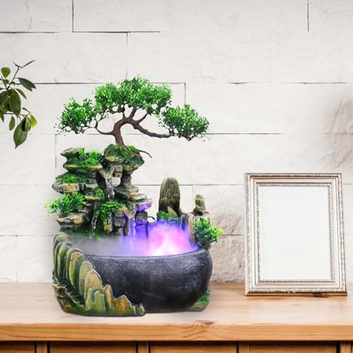 Humidificateur de Cascade de Fontaine de Bureau Atomisant avec Un Paysage Réaliste, pour la Décoration de la Maison (Prise UE 220V)