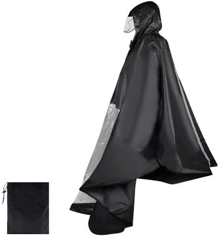 lalago Universal Elektromobil Poncho, Regencape mit Kapuze und Durchsichtigem Panel, Regenponcho für Elektrofahrzeuge, Umhang für Outdoor Aktivitäten - Wetterfest Robust (Schwarz mit Spiegeltasche)