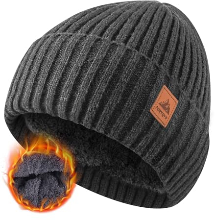 FORVEVO Beanie Herren Winter, Warme Mütze Damen mit Fleece Futter, Weich Wintermütze Männer, Winddichte Strickmützen für Unisex Wärmende,Outdoor Laufen Skifahren(DunkelGrau)