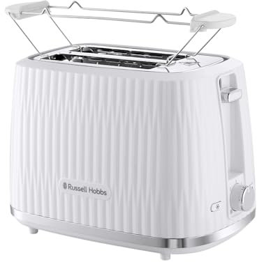 Russell Hobbs Toaster [für 2 Scheiben] Eden (6 Bräunungsstufen, Hebefunktion, Auftau-, Aufwärm- & Stoppfunktion, Krümelschublade, Brötchenaufsatz, Weiß) 27370-56