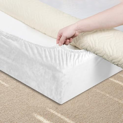 DUJUIKE Bed Frame Cover, Bed Curtain, Velvet Elastic Fabric, Full Elastic Band, Bed Skirt Alternative, Decorate And Protect Your Bed Frame. Suitable For Bedroom, Hotel(White,Queen Bed Width:150cm)