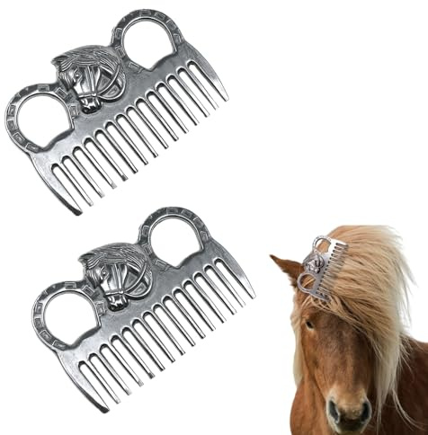 Metal Horse Comb,2 PCS Horse Hair Comb Professional Horse Grooming Kit Portable Metal Horse Mane And Tail Comb for Horse Grooming Care(Silver,10CM)