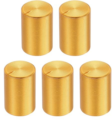 sourcing map 5pcs Potentiometer Knob Knurled Shaft Gold Aluminum 6mm Shaft Dia. Rotary Knob 10mmx15mm Volume Control Knob