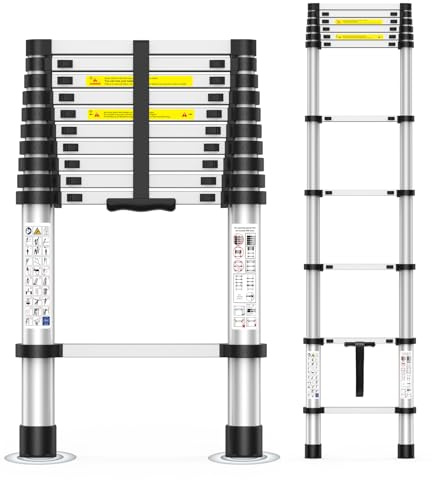 10.5FT Heavy-Duty Telescoping Ladder, 330lb Capacity Aluminum Extension Ladder with Anti-Slip Steps for Secure Attic Access, Roof, and Home Renovation Projects