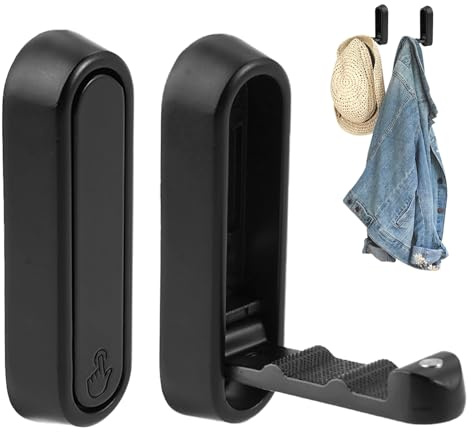 2 Piezas Ganchos Plegables Pared de Aleación de Zinc, Ganchos para Pared Plegable 90° Aluminio Resistentes, Perchero Gancho Negro Invisibles Colgador para Abrigos Bufandas, Monederos y Bolsos