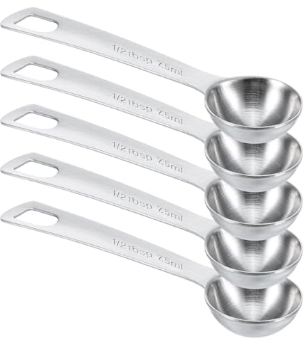 5 cucharas medidoras de 1/2 cucharada de 7,5 ml, cucharas medidoras individuales de acero inoxidable con marcas de medición, cucharaditas de diseño de cuenco redondo para una cocción precisa